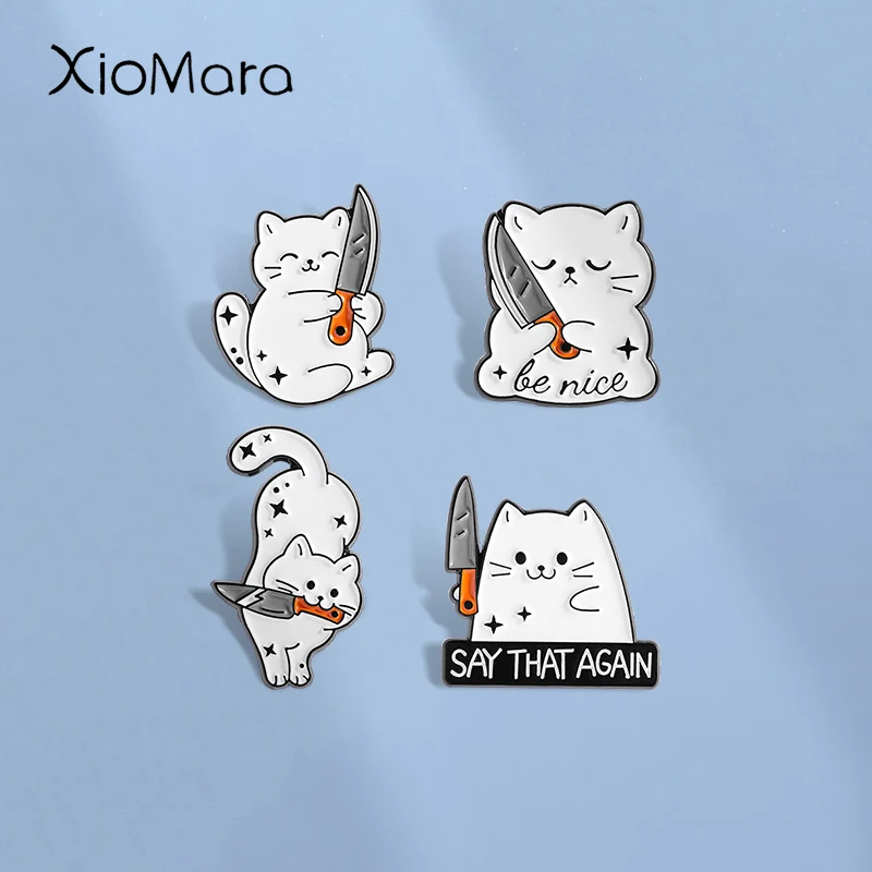 Cute Cat Enamel Pins SAY THAT AGAIN Danger Metal Brooches Fashion Lapel Badge Backpack Clothes Jewelry Gift for friends