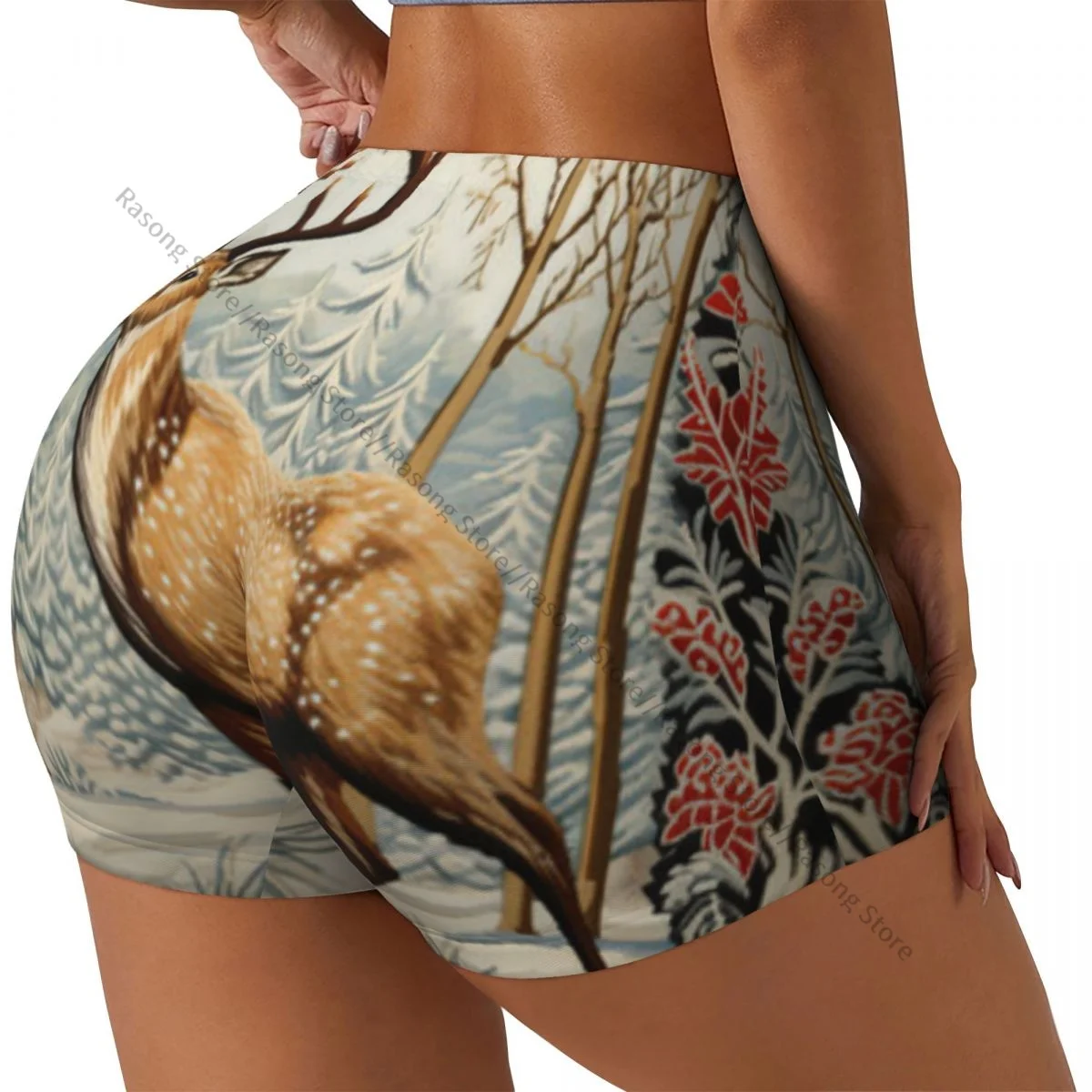 Shorts de yoga cervos na floresta de inverno mulheres motociclista apertado elástico treino esportes leggings roupas esportivas