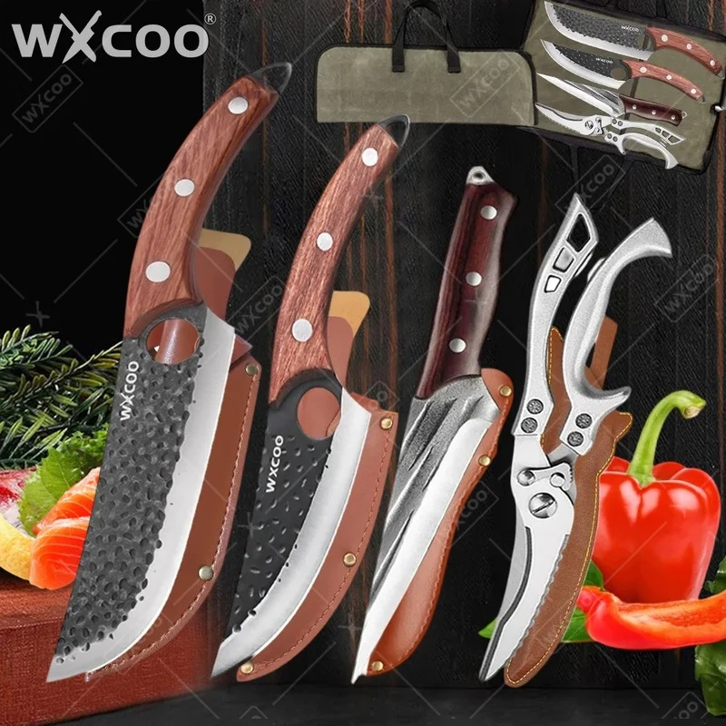 

WXCOO Kitchen Knife Meat Cleaver Handmade Forged Butcher Knife BBQ Stainless Steel Chef's Knife Cooking Scissor Kitchen Supplies