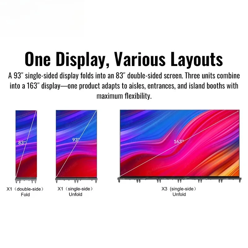 Indoor High Quality Foldable Slim Double Sides P1.8 P2.5 83 93 Inch Led Poster Display Screen Wall for Trade Show Store