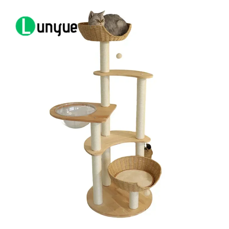 Solid Wood Cat Tree Large Luxury Cat Climbing Frame Integrated Cat House Nest Villa High End Rack for Maine Coon