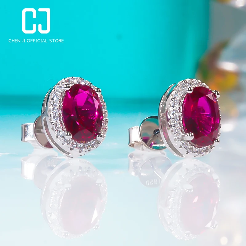 

Elegant Retro Pigeon Blood Ruby S925 Sterling Silver Stud Earrings For Women Luxury Banquet Garnets Wedding Dinner Fine Jewelry