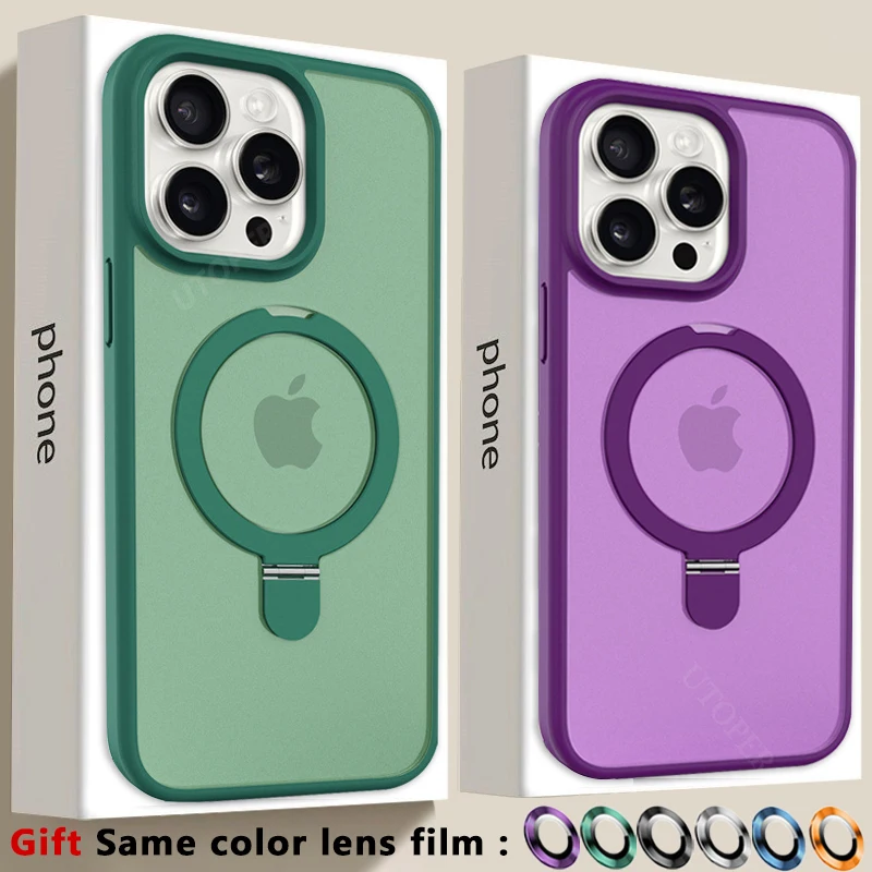 

Fashion Translucent Sanding with Bracket Case for iPhone 16 15 14 13 12 11 Pro Max Plus Fall Prevention Magsafe Magnetic Cover