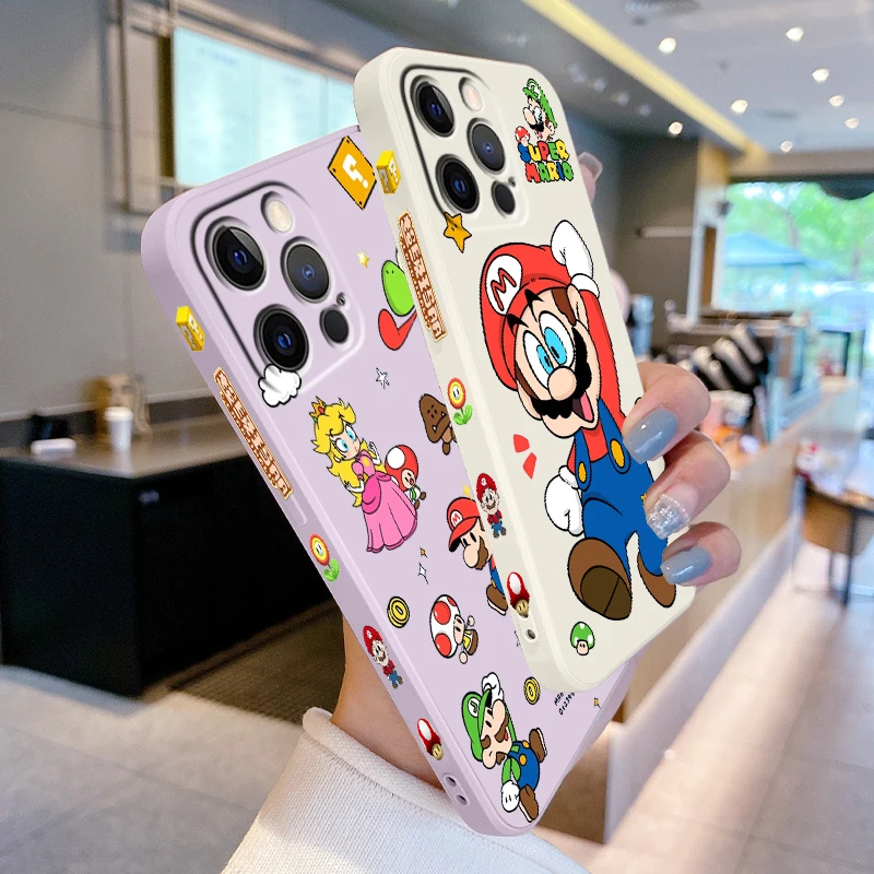 M-Marios Cartoon Fashion Cool Liquid Left Rope For Apple iPhone 15 14 13 12 11 XS XR X 8 7 SE Pro Max Plus Mini TPU Phone Case