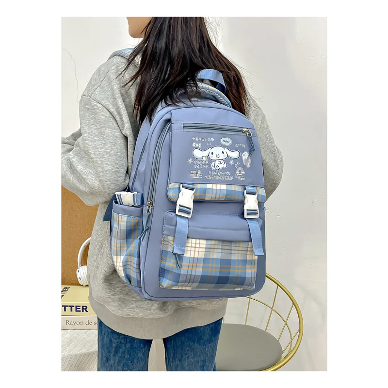 Sanrio Kulomi new casual and comfortable large-capacity schoolbag plaid color scheme light and simple backpack