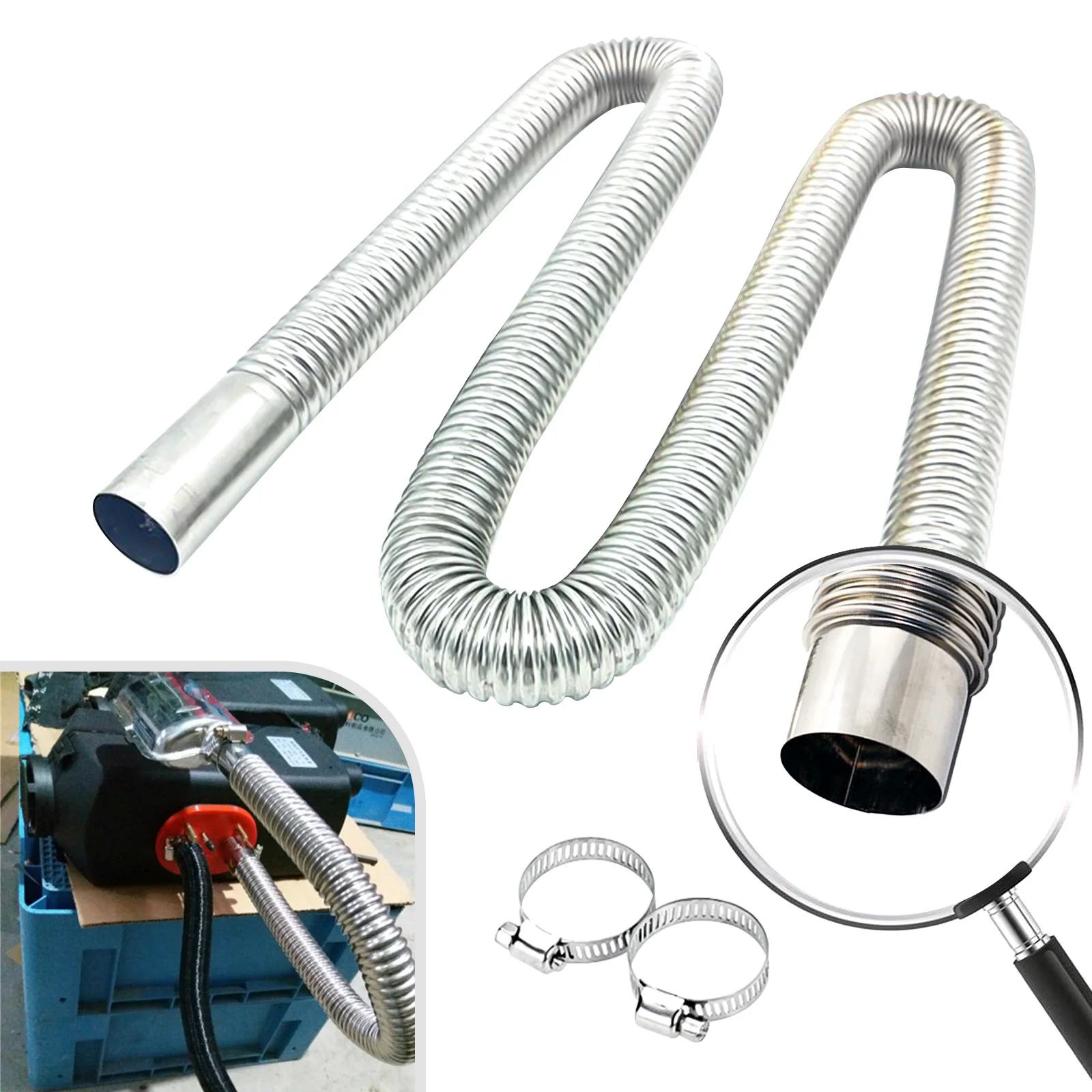 الفولاذ المقاوم للصدأ سيارة مُسخّن هواء العادم الأنابيب مع 2 المشابك خزان الوقود أنبوب خرطوم مساعد لنظام التدفئة الديزل