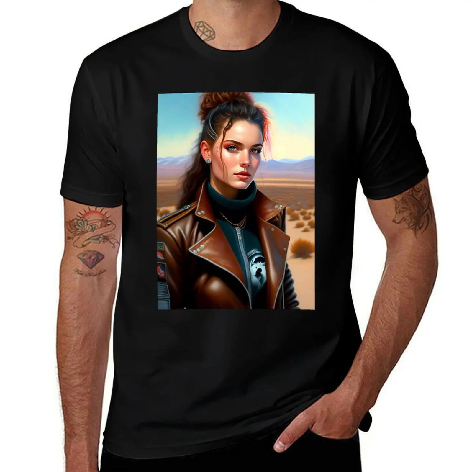 Electric Eden: Steampunk Cyberpunk SEXY Girl AI Art Printed on T-Shirt Festival Party Tee Top T-Shirt