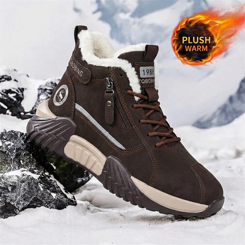 2026 Neue Winter-Fleecegefütterte Herrenschuhe, Warme und Stilvolle Mittelhohe Herrenstiefel, Bequeme Verdickte Baumwollschuhe, Trendige Outdoor-Schneestiefel – Detail 2