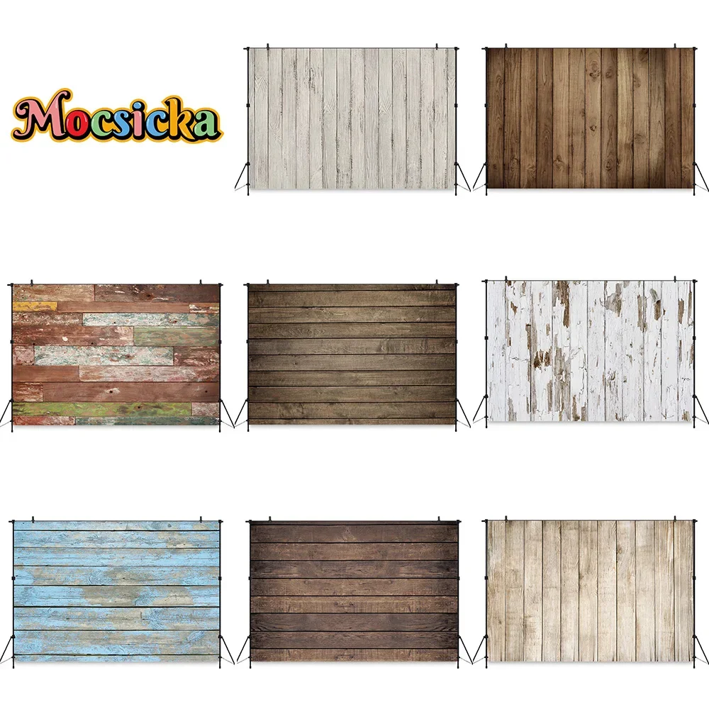 Mocsicka Rubber Mat Floor Photography Background Customize Printed Vintage Wood Newborn Baby Birthday Photo Studio Prop Backdrop