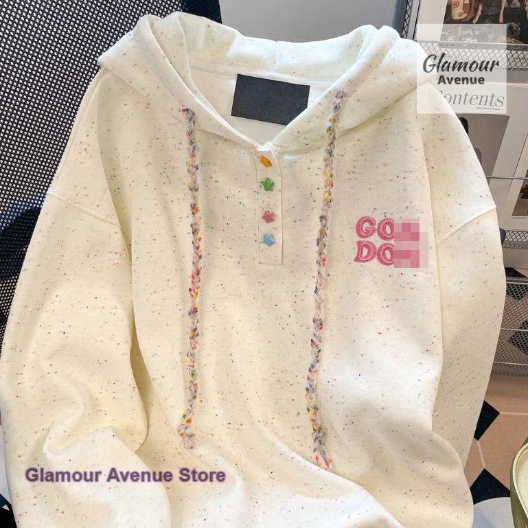 Korean style chic colorful embroidery hooded sweater women's spring and autumn new fashion loose shoulder casual Joker coat