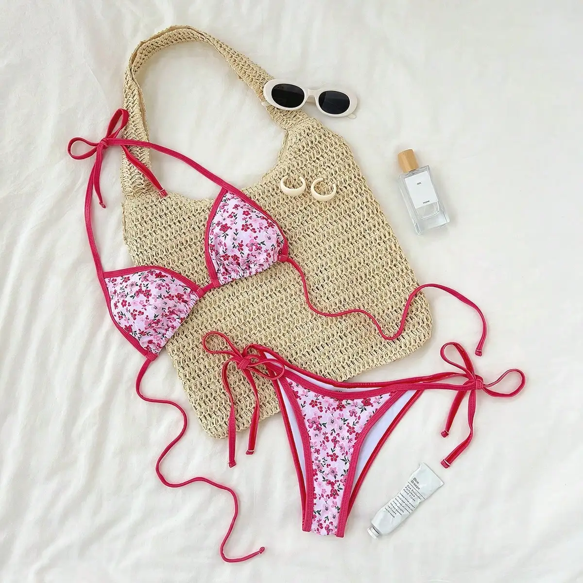 

Neck Women's Two-Piece Bikini, Suspender Bra, V Bottom, Women's Swimwear and Apparel
