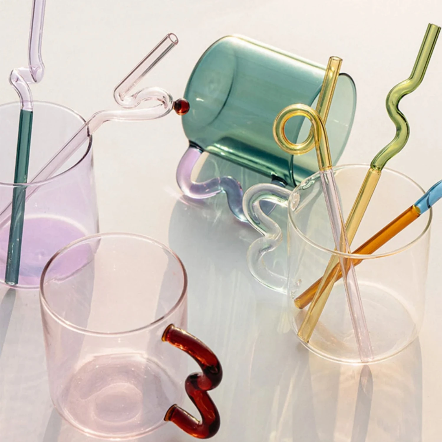 

Colored Glass Cups Original Design Colorful Waved Ear Glass Mug Handmade Simple Wave Coffee Cup Hot Water Mug