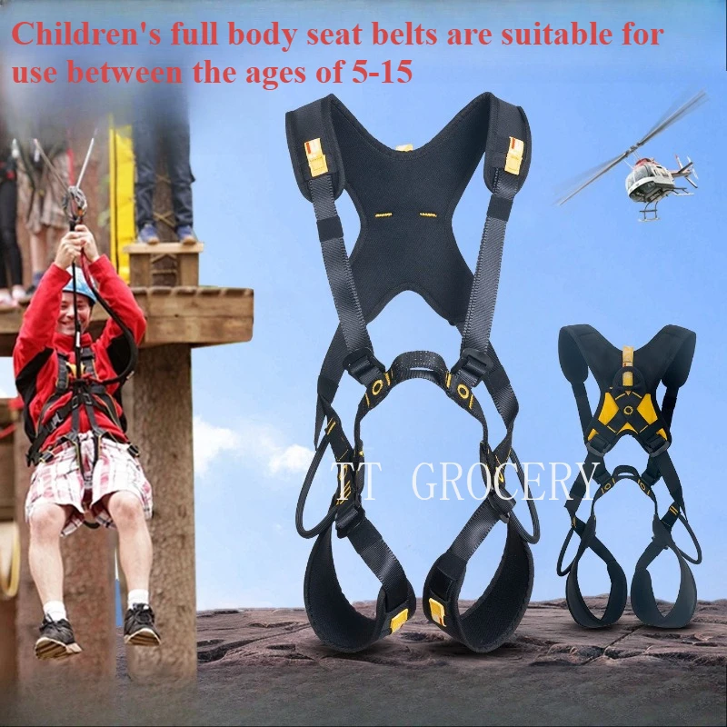 Kids' 5-Point Full-Body Safety Harness Heavy-Duty Outdoor Rock Climbing Gear with Durable Waist Belt High-Altitude Safety Rope