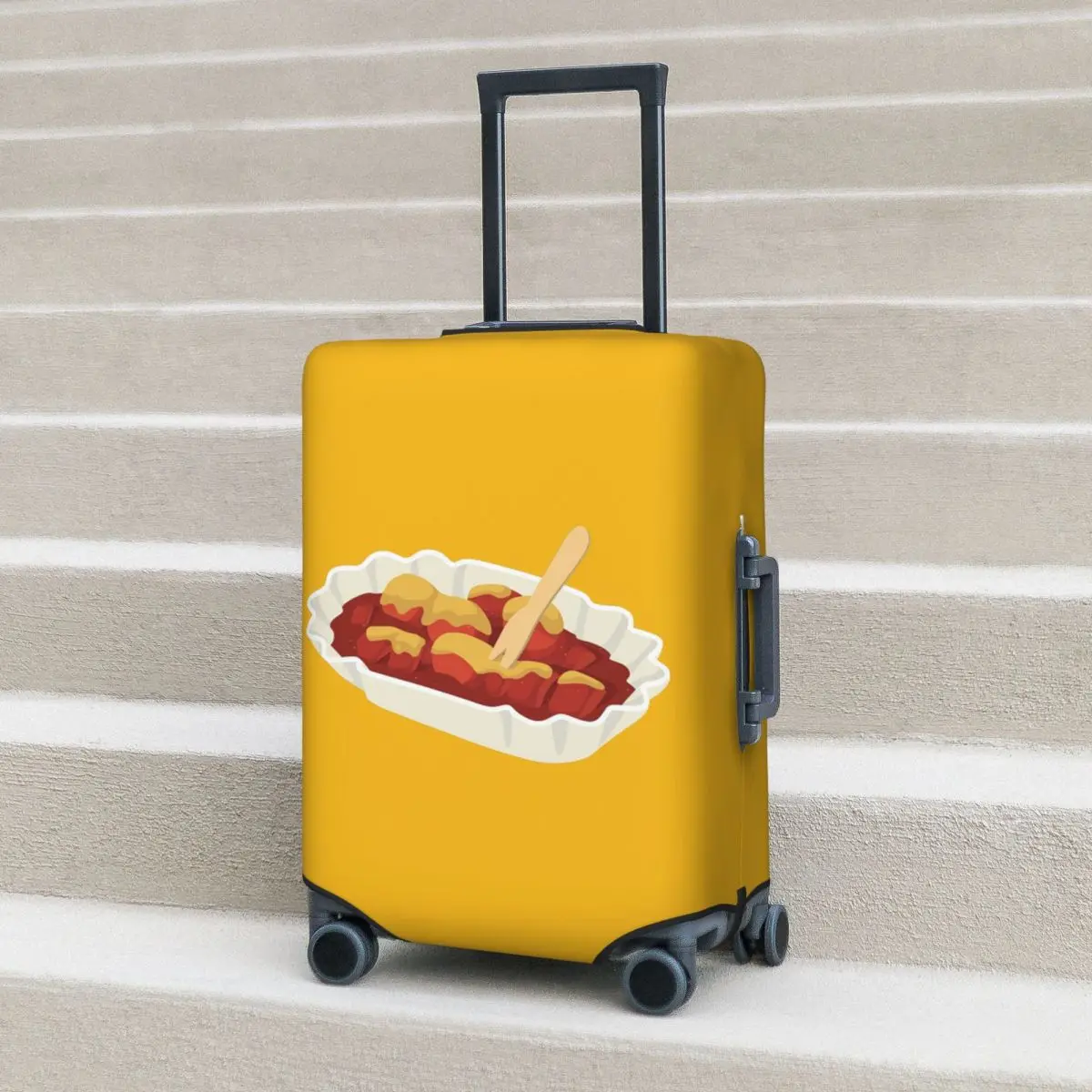

Currywurst Eating Fast Food Foodie Suitcase Cover Protection Elastic Travel Luggage Protector Covers for 18-32 Inch