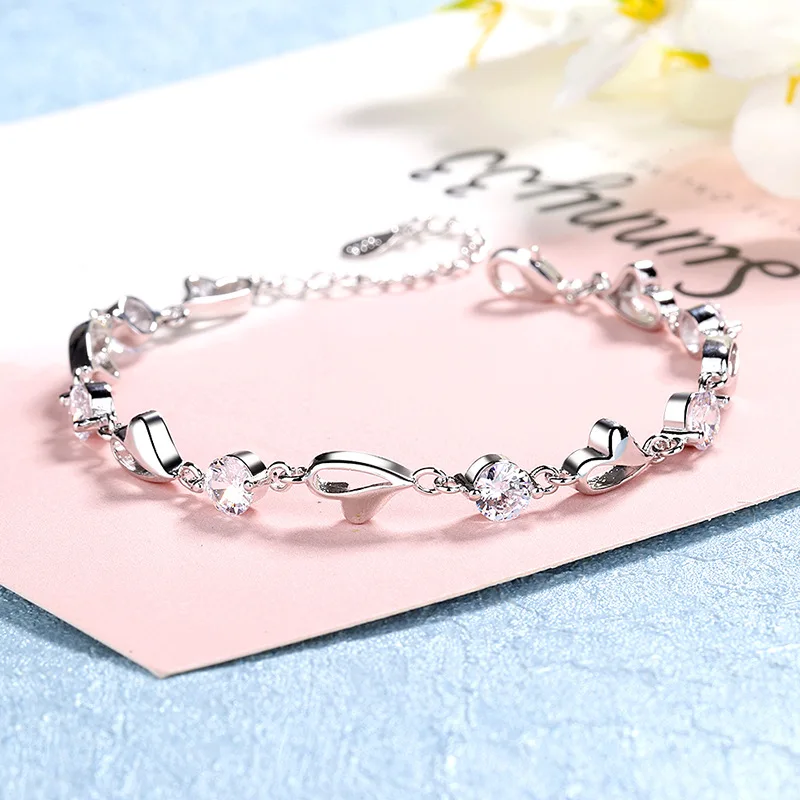 Lihong Luxury S925 Sterling Silver Love Bracelet AAA Zircon Crystal for Women Party Engagement Jewelry Gift