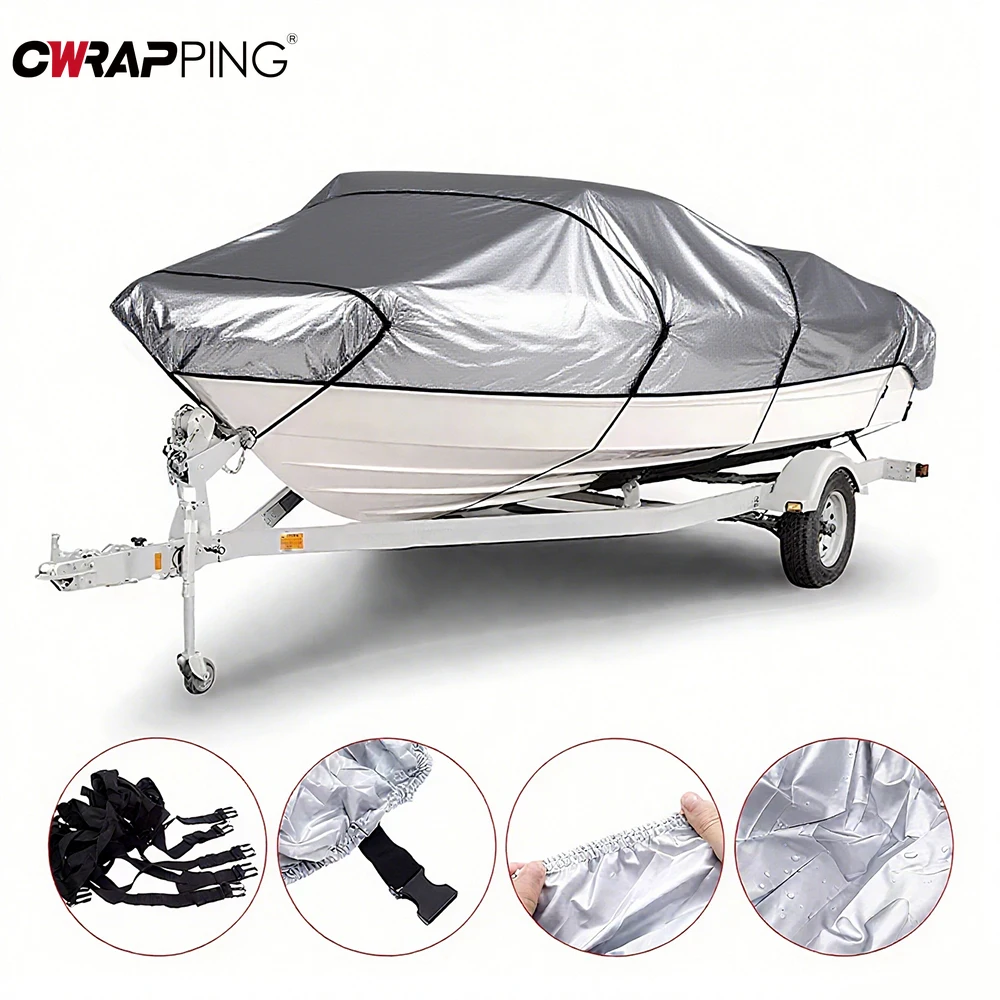 

Boat Cover Canvas Heavy Duty Anti-UV Waterproof Marine Protection for Fishing Boat in Outdoor Storage Trips Boat Accessories
