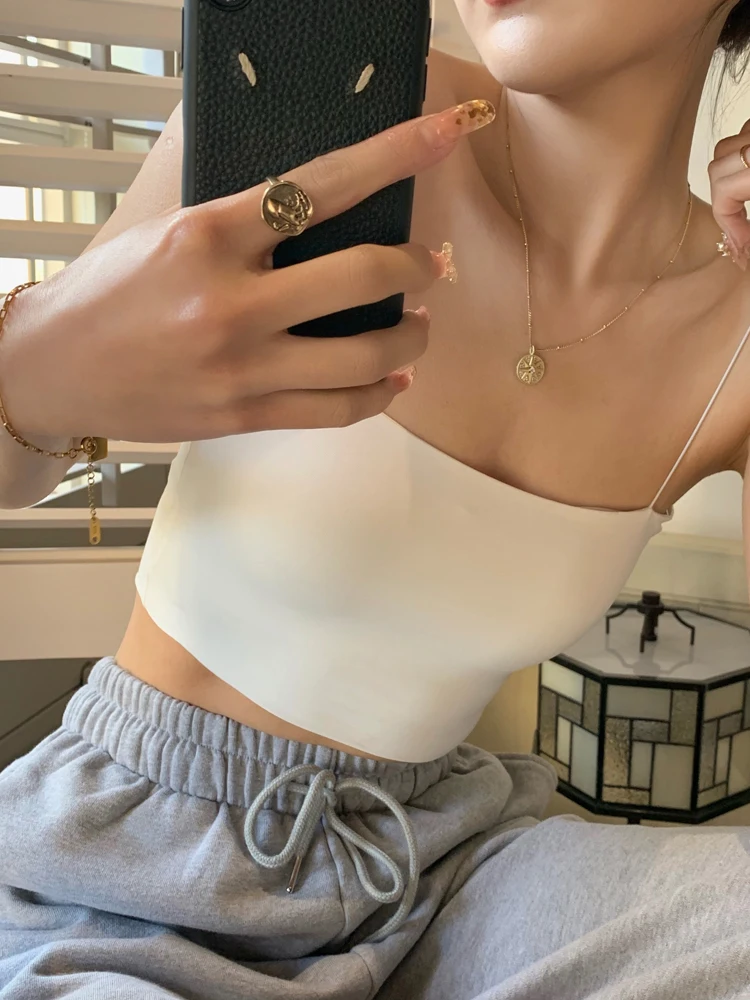 

Летний жилет с тонким ремешком, женская базовая одежда, внутренняя одежда Ins Sle, верхняя одежда без стального кольца с накладкой на грудь, топ-труба, повседневная ort S...