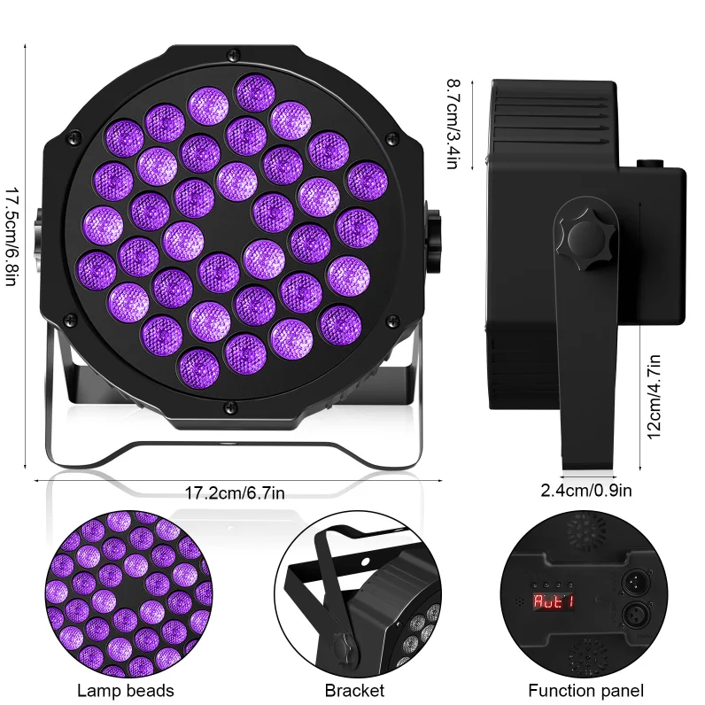 U'King 36 LEDs Par Bühnenbeleuchtung Publikum UV Schwarzlicht 36 W Par Beleuchtung DJ Lichter Party Licht für Disco Lichter Hochzeit Party – Detail 5