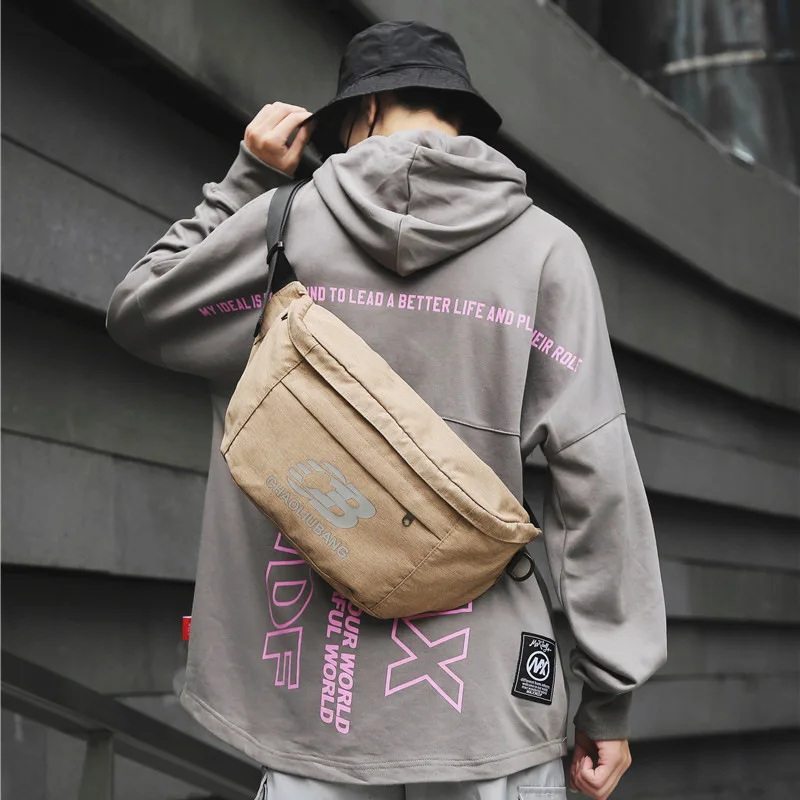 Teenager Boy Chest Bags Fashion Pure Color Large Capacity Harajuky Shoulder Bag Crossbody Trendy Casual Sport Belt Waist Bag Men