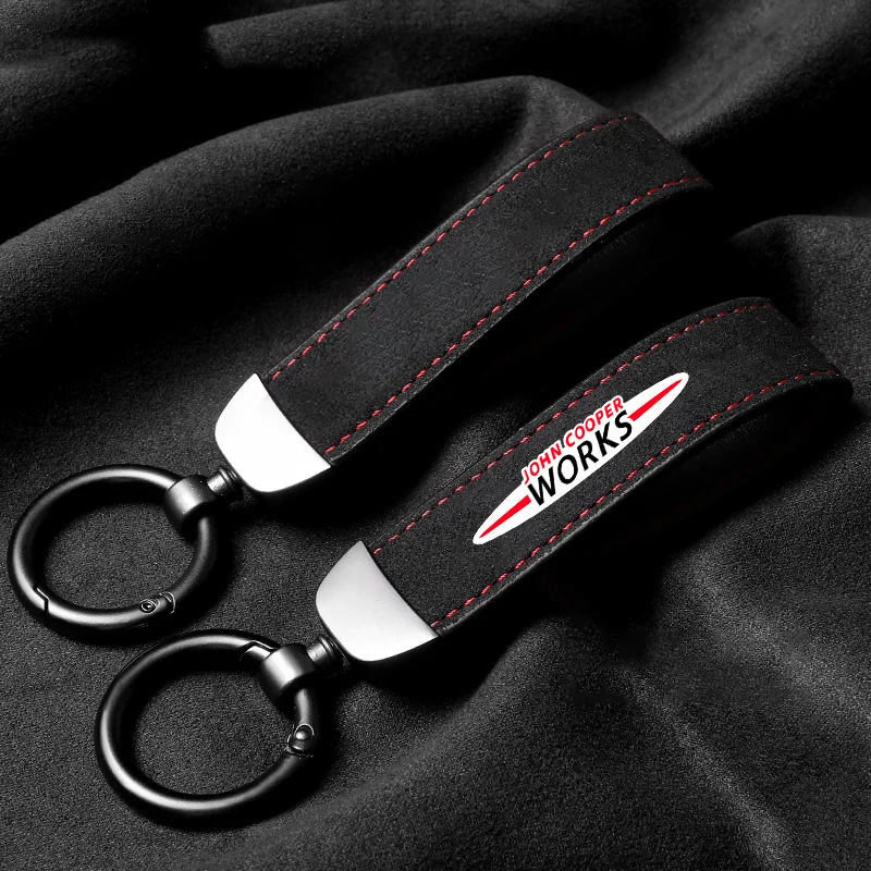 Car Suede Keychain For MINI One Cooper JCW Countryman Clubman Cabrio Paceman Coupe Roadster Zinc Alloy Logo Key Ring Accessories