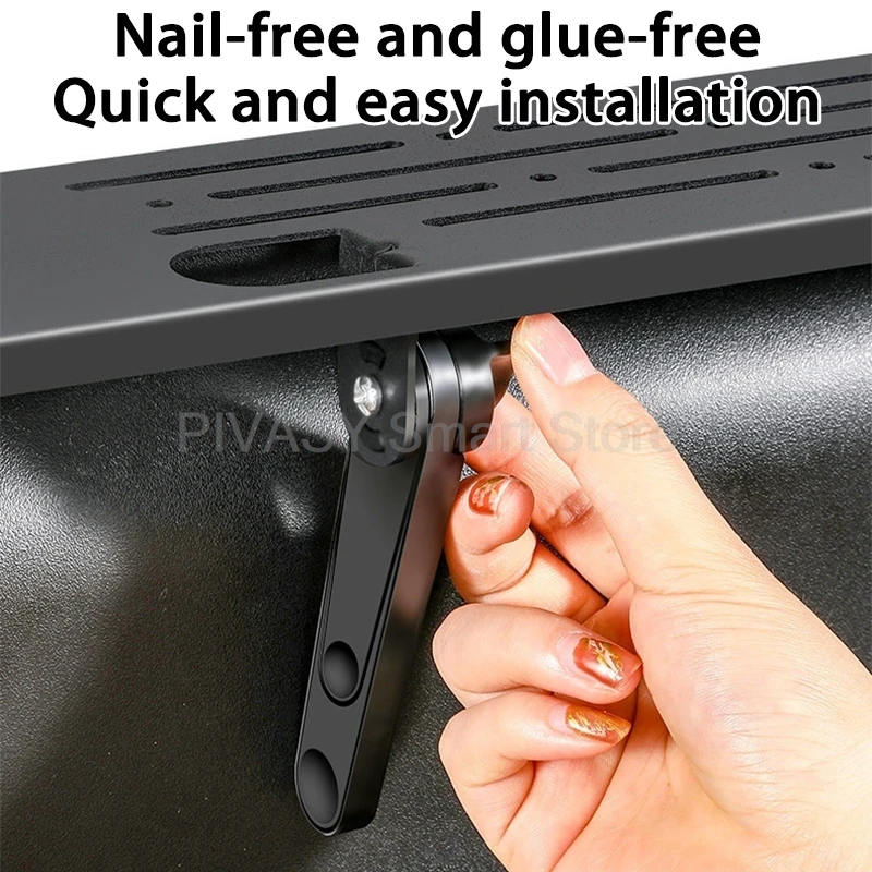 Uniwersalna półka górna do telewizora, bez wiercenia, uchwyt na router, pojemnik na dekoder, stal walcowana na zimno, ABS 180 °   Otwór regulowany do zarządzania kablami