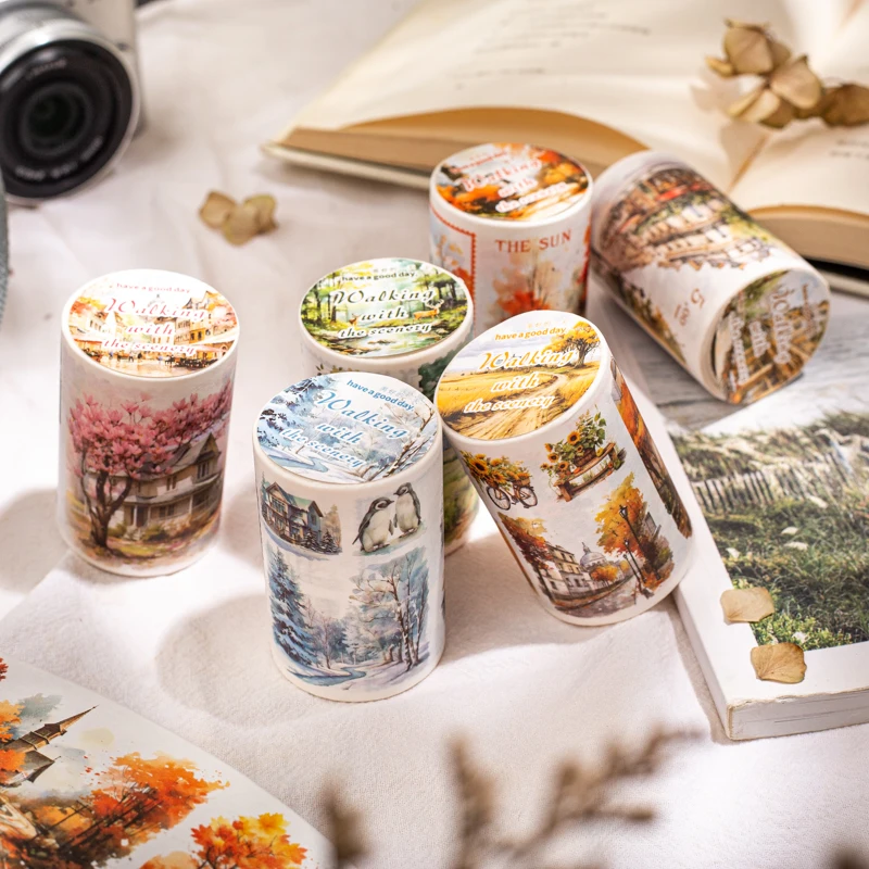 JIANQI 60mm*2m Vintage Washi Tapes 38cm Cycle DIY Scrapbooking Decor Junk Journal Collage Stationery Craft Tapes