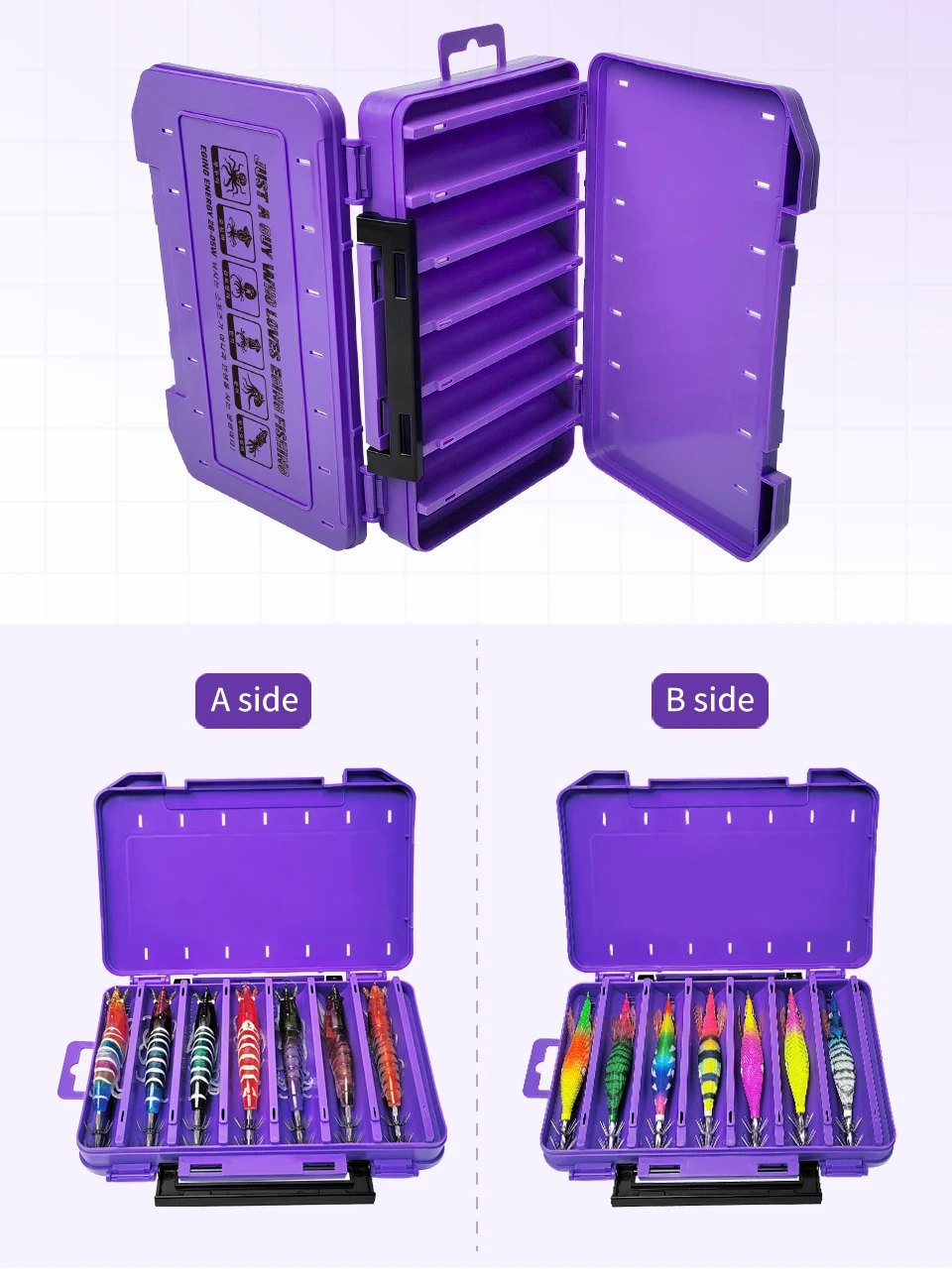 Tragbare Doppelseitige Egi-Tintenfisch-Jig-Angelbox mit 14 Fächern, Hartköder-Aufbewahrungsbox, Eging-Angelköder-Organizer, Angelausrüstung – Detail 3