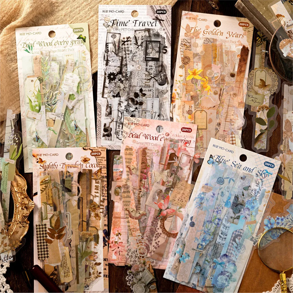 Journamm 20pcs/pack PET Creative Stickers Waterproof Adhesive DIY Hand Made Collage Junk Journal Planner Decoer Sticker Supplies