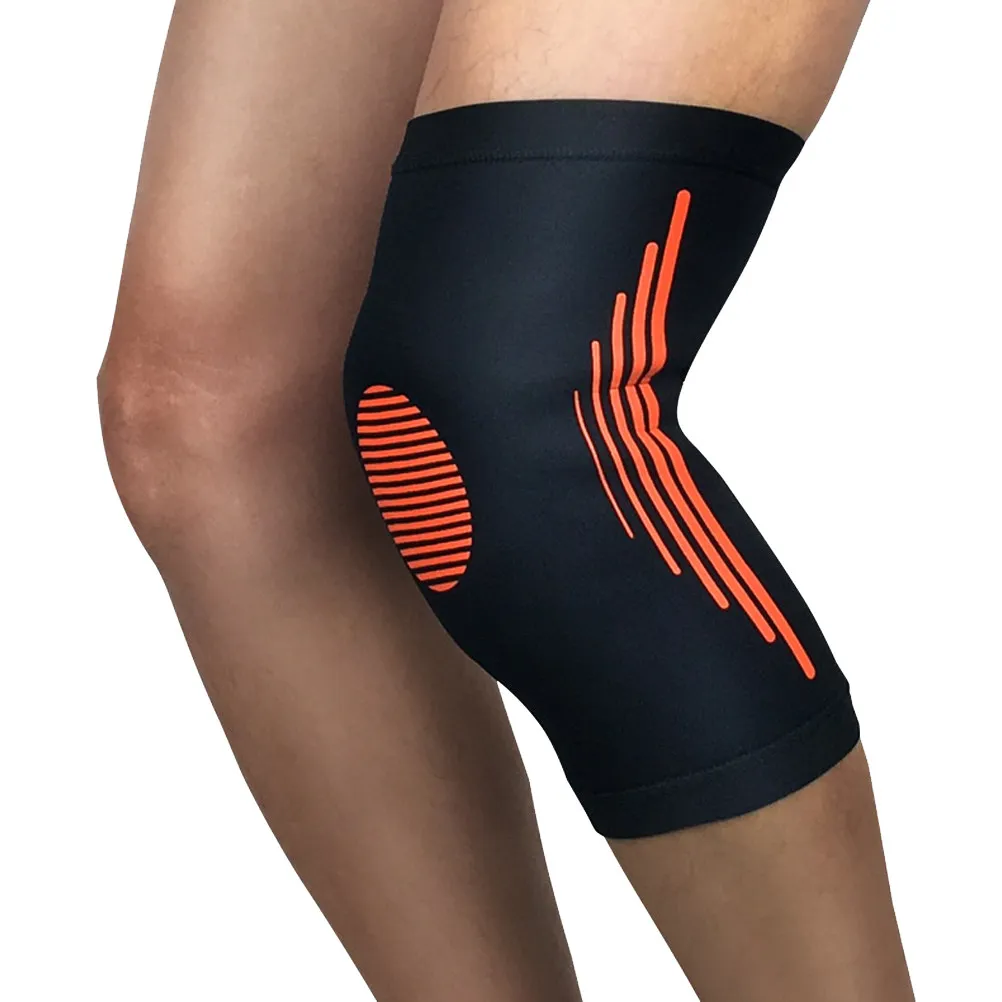 Compression Knee Brace Injury Recovery Size M Black Orange Non-Slip Breathable Crash Proof Support for Running Riding Joint Pain