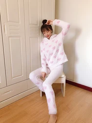 Japanese Winter Gp Super Kawaii Full of Heart Pique Bear Ears Hoodie Thick Pajamas Home Wear Families Loungewear