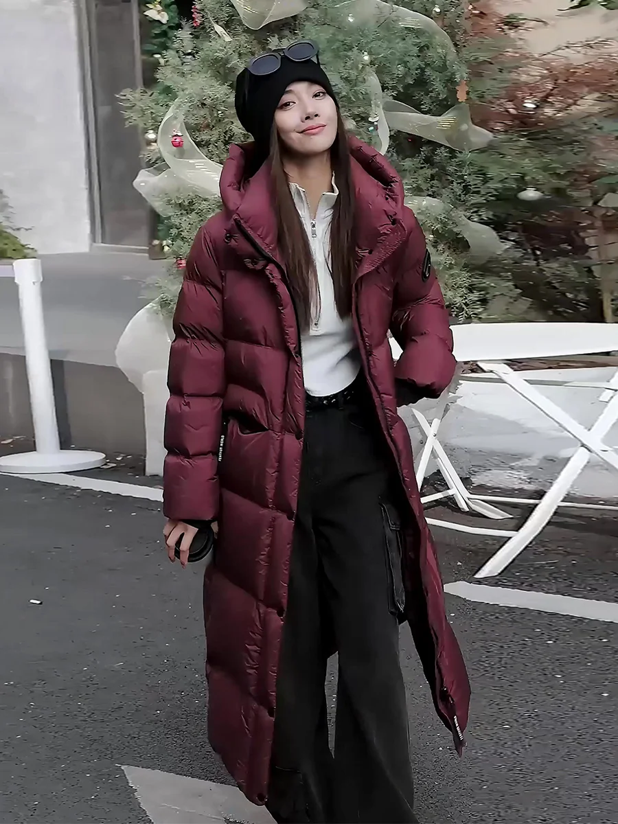 Ultra-Thi Warm down Jaet Women's Winter Coat Long Hooded Stand-Collar Knee-Length Outerwear for Extreme Cold Weather