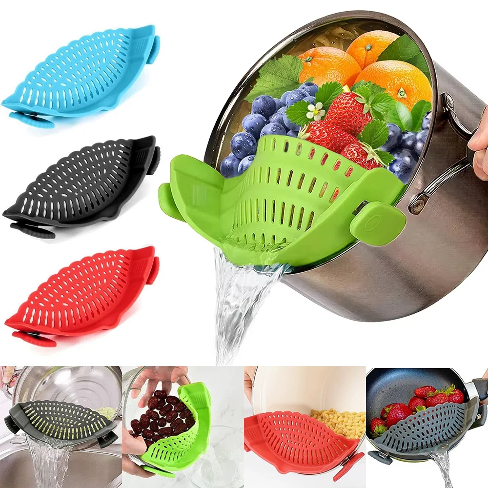 Kitchen Silicone Drainer Pasta Noodle Pot Colander With Clip Rice Vegetable Fruit Food Washing Draining Pan Strainer Gadgets