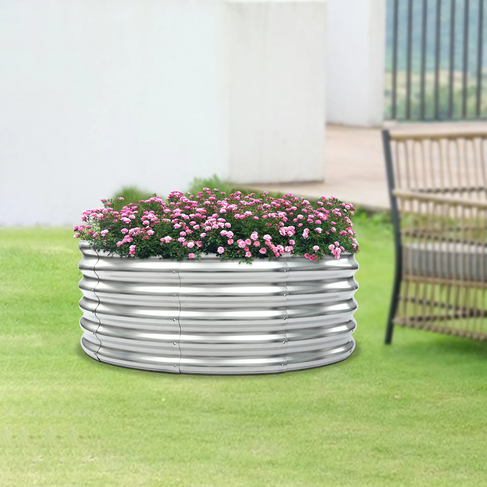 

17 × 42 Inch Circular Metal Plate Garden Planting Seedling Box - Silver