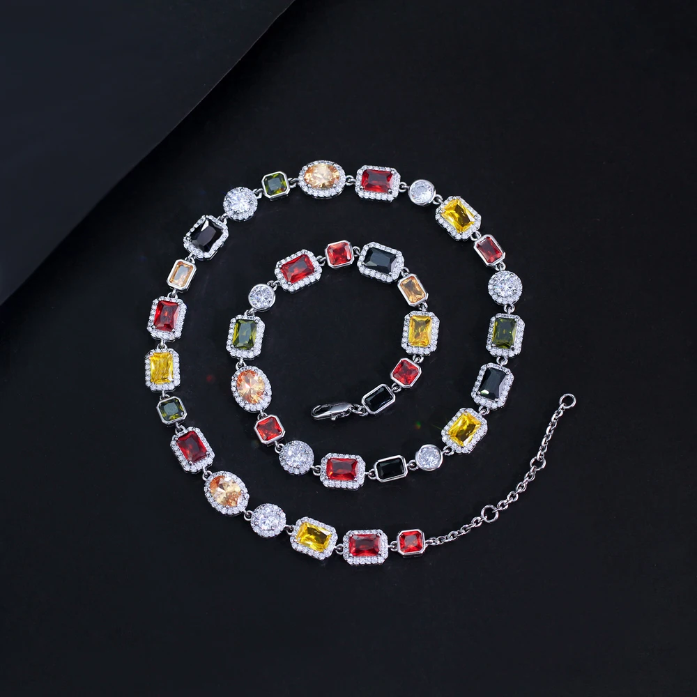 CWWZircons Leuchtende Mehrfarbige Kubische Zirkonia Unregelmäßige Kettenkette für Frauen, Alltag, Party, Verlobung, Schmuckzubehör DZ0097 – Detail 5