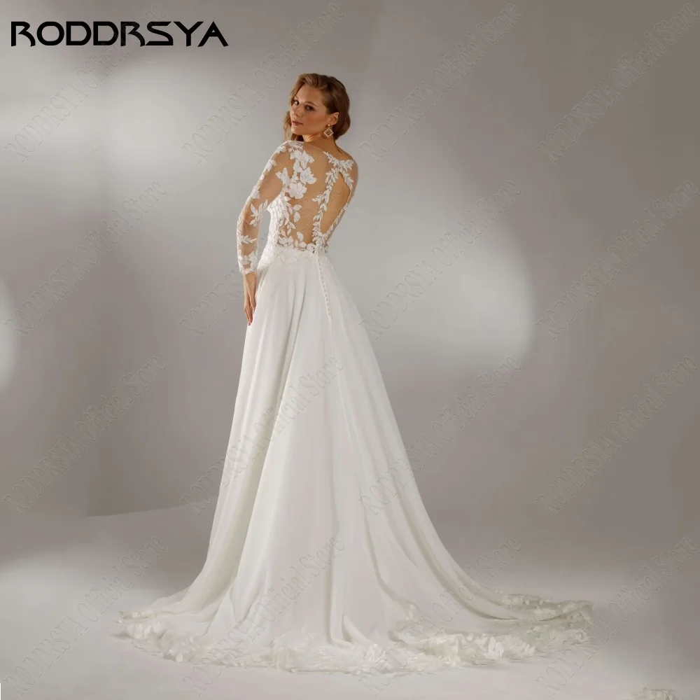 RODRSY Civil Vestidos de Casamento Para 2024 Noiva Mangas Longas Backless ChRODDRSY Vestidos De Casamento Civil Para 2024 Noiva Mangas Compridas Backless Chiffon Noiva Vestidos De Festa A-Line Applique vestido de noiva