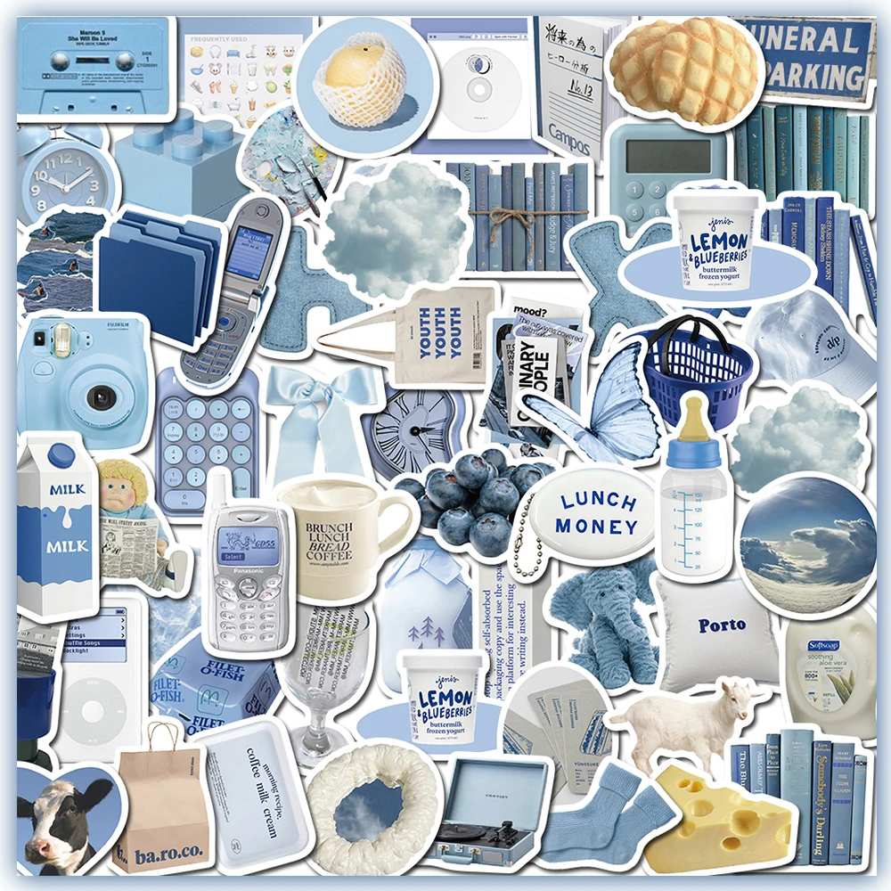 

10/60PCS Ins Blue Stickers For Skateboard DIY Notebook Luggage Diary Scrapbook Motorcycle Laptop Refrigerator Decals Gratiffi