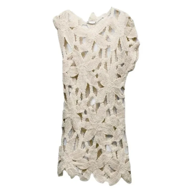 Vestido de playa calado sexi para mujer, vestido de punto transparente con cuello en V, pareo de Bikini para verano 2025, nueva moda elegante para vacaciones