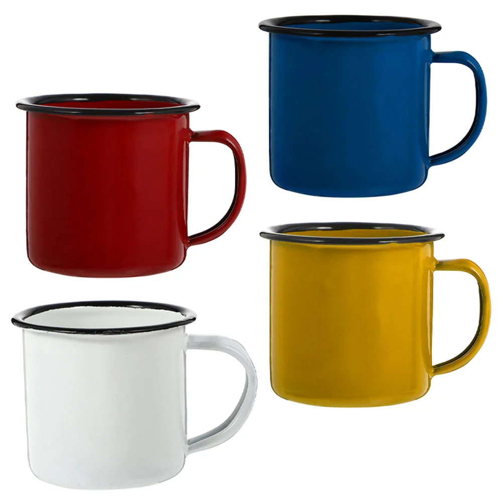 

4 Pcs Retro Drinking Cup Handheld Water Cups Enamel Mugs Old Fashioned Enamelware Tea