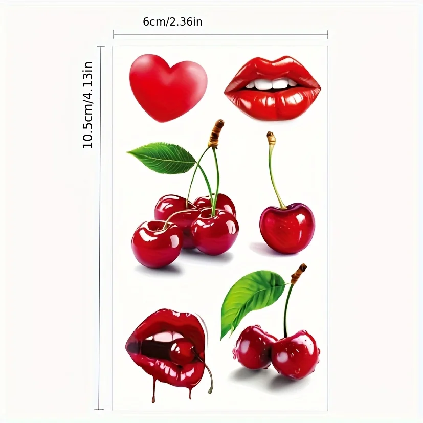 12 Blatt 3D Kirsche Temporäre Tattoo Aufkleber Sexy Rote Kirsche Fake Tattoo Für Hand Gesicht Körper Kunst Tattoo Aufkleber Nette Tattoo