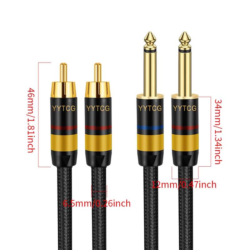 YYTCG Dual 6.35mm TS to Dual RCA Audio Cable, 6.5mm Mono Plug to RCA Stereo Adapter Cord for Mixer, Amplifier  Speaker