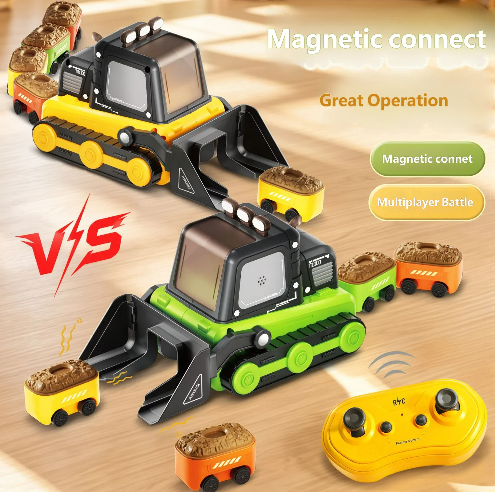 Remote Control Car RC Bulldozer 2.4G Construction Vehicle Magnetic Car Chain Racing Interactive Party Toys For Boy Adult Gift