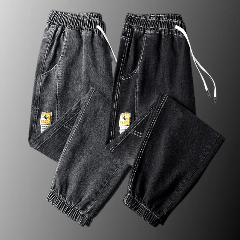 

Loose Fit Men's Jeans Spring Autumn Sle Cuffed Casual Pants Large Size Versatile Youth Trend Loose Leggings with kets