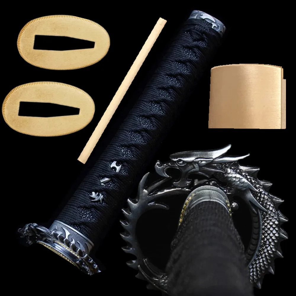 A Set Dragon Tsuba +Menuki+Fuchi+Kashira+Habaki+Seppa Fittings For Japanese Samurai Katana/Wakizashi Sword Handle Accessory