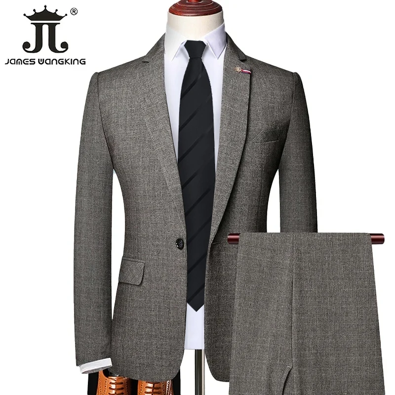 S-6XL Blazer Pants Office Business Classic Plaid Mens Casual Business Suit Two Pieces Groom Wedding Dress Suit Jacket Trousers