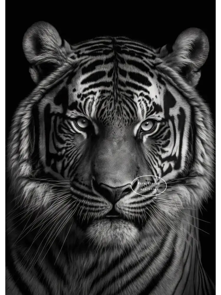 Black and White Tiger Head Canvas Painting Prints Majestic White Tiger Wall Art Posters Animal Art Picture for Living Room Decor