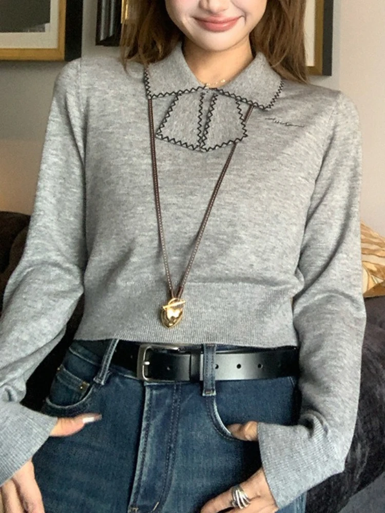 

2025 Autumn Korean Fashion Long Sleeve Polo Neck Women's Wool Knitted Sweater Base Layer Top Casual Slim Tops Versatile Knitwear