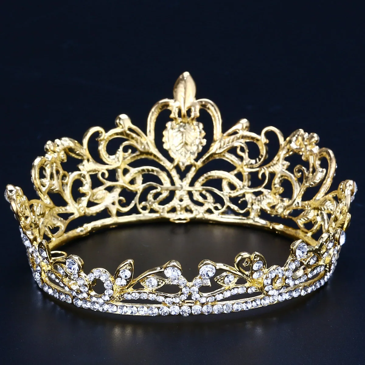 

Love Heart Shaped Crystal Rhinestone Tiara Crown Bridal Jewelry Gold Wedding Engagement Durable Lightweight Alloy Sparkling