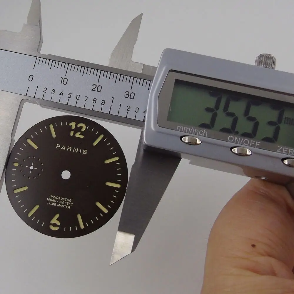 إكسسوارات قرص الوجه الأسود الفاخرة 35.5 ملم لساعة الرجال ST3600 ذات اللف اليدوي 6497