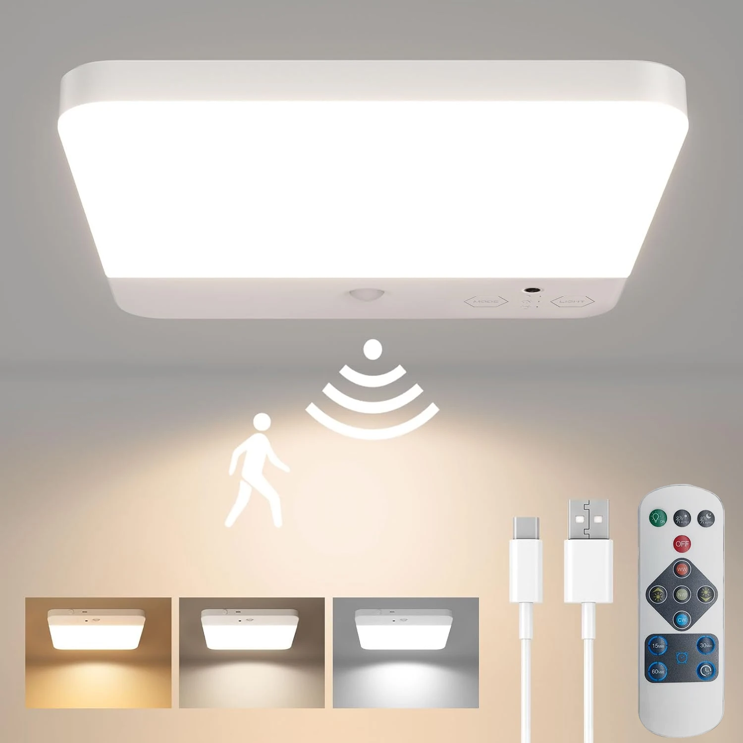 

Беспроводной светодиодный ночник с датчиком движения, перезаряжаемый через USB, 4000 мАч, с пультом дистанционного управления, умный датчик движения для лестничных пролетов