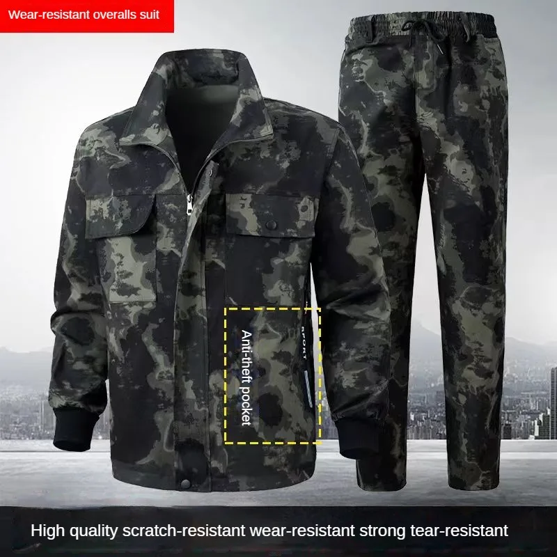 Spring And Autumn Camouflage Wear-resistant Style Workwear Outdoor Dirt-resistant Top Pants Fashion Multiple Pockets